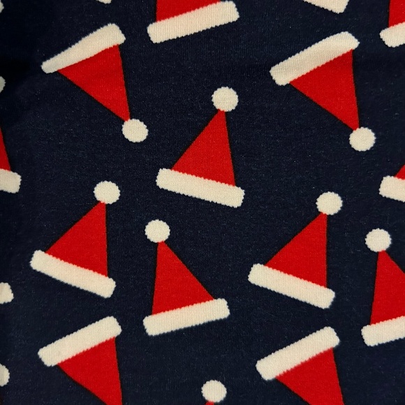 NWT Christmas/Holiday Fleece Lined Leggings. Size M/L Navy Blue w/ Santa Hats. - Picture 4 of 5